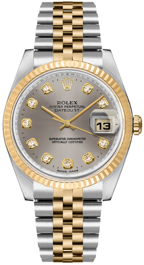 ROLEX DATEJUST 36MM - STEEL & GOLD - BLACK DIAMOND DIAL - 16233