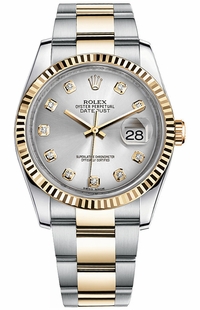 Rolex Datejust 36 Silver Diamond Fluted Bezel Watch 116233-0179