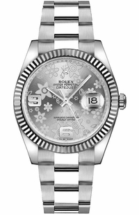 Rolex Datejust 36 Silver Floral Dial Women's Watch 116234-0143