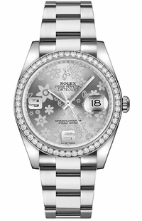 Rolex Datejust 36 Silver Floral Diamond Watch 116244