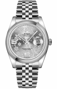 Rolex Datejust 36 Silver Floral Ladies Watch 116200-0085