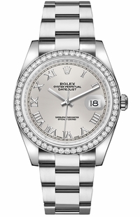 Rolex Datejust 36 Silver Roman Numeral Oyster Bracelet Watch 116244-0028