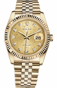 Rolex Datejust 36 Solid 18k Yellow Gold Diamond Watch 116238-0058