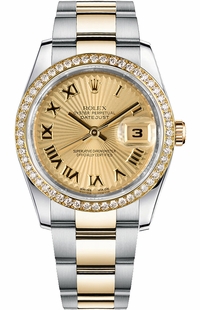Rolex Datejust 36 Solid Gold Diamond Bezel Watch 116243