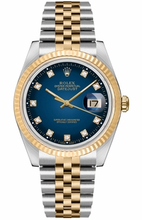 Rolex Datejust 36 Vignette Blue Dial Gold & Steel Diamond Watch 16233