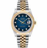 Rolex Datejust 36 Vignette Blue Dial Gold & Steel Diamond Watch 16233