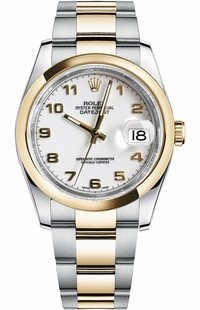 Rolex Datejust 36 White Dial Gold & Steel Watch 116203