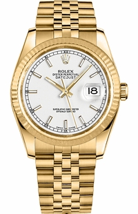Rolex Datejust 36 White Dial Yellow Gold Watch 116238-0072