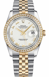 Rolex Datejust 36 White Roman Numeral Diamond Watch 116243-0001