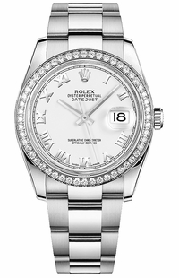 Rolex Datejust 36 White Roman Numeral Oyster Bracelet Watch 116244-0023