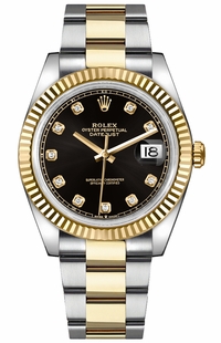 Rolex Datejust 41 Black Diamond Dial Gold & Steel Watch 126333-0005