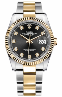 Rolex Datejust 36 Black Diamond Dial Gold & Steel Unisex Watch 126233-0022