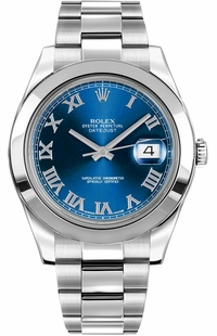 Rolex Datejust II 41 Blue Roman Numeral Dial Men's Watch 116300-0004