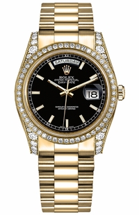Rolex Day-Date 36 Black Dial Gold Watch 118388-0120