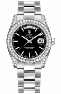 Rolex Day-Date 36 Black Dial Oyster President Gold Watch 118389