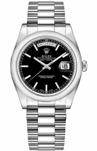 Rolex Day-Date 36 Black Dial Platinum Watch 118206-0042