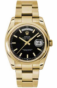 Rolex Day-Date 36 Black Dial Solid Gold Watch 118208-0095