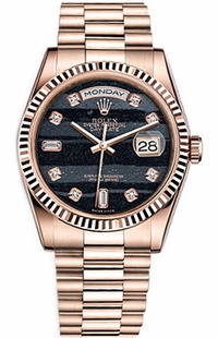 Rolex Day-Date 36 Black Diamond Dial Gold Watch 118235-0107