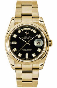 Rolex Day-Date 36 Black Diamond Gold Watch 118208-0085