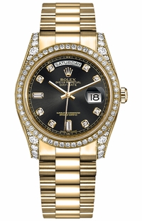 Rolex Day-Date 36 Black Diamond Gold Watch 118388-0021