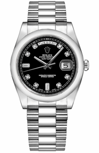 Rolex Day-Date 36 Black Diamond Platinum Watch 118206-0044