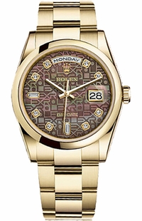 Rolex Day-Date 36 Black Mother of Pearl Diamond Watch 118208-0139