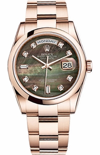 Rolex Day-Date 36 Black Mother of Pearl Gold Watch 118205