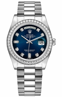 Rolex Day-Date 36 Blue Dial Diamond Bezel Unisex Watch 128349RBR-0010