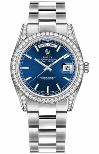 Rolex Day-Date 36 Blue Dial White Gold Watch 118389-0125