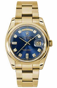 Rolex Day-Date 36 Blue Diamond Dial Gold Watch 118208
