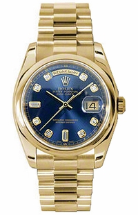 Rolex Day-Date 36 Blue Diamond Dial Solid Gold Watch 118208