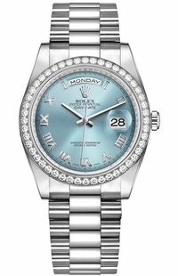 Rolex Day-Date 36 Blue Roman Numeral Platinum Watch 118346-0023