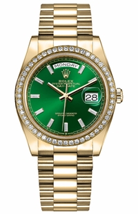 Rolex Day-Date 36 Bright Green Diamond Dial Unisex Watch 128348RBR-0078