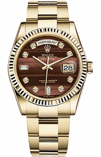 Rolex Day-Date 36 Brown Diamond Gold Oyster Bracelet Watch 118238-0420