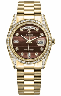 Rolex Day-Date 36 Brown Diamond Gold Watch 118388-0129