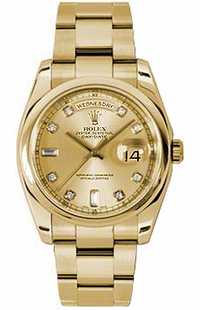 Rolex Day-Date 36 Champagne Diamond Dial Gold Watch 118208-0115
