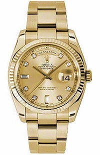 Rolex Day-Date 36 Champagne Diamond Oyster Bracelet Watch 118238-0113