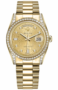Rolex Day-Date 36 Champagne Jubilee Diamond Gold Watch 118388-0017