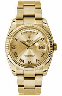Rolex Day-Date 36 Champagne Roman Numeral Yellow Gold Watch 118238-0183