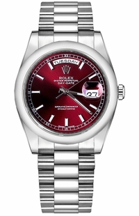 Rolex Day-Date 36 Cherry Red Dial Platinum Watch 118206-0121