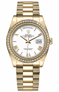 Rolex Day-Date 36 Diamond Bezel Yellow Gold Unisex Watch 128348RBR-0064