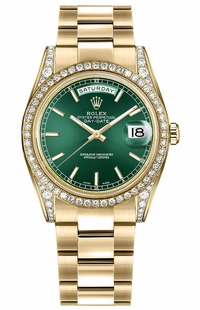 Rolex Day-Date 36 Green Dial 18K Gold Watch 118388-0195