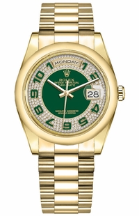 Rolex Day-Date 36 Green Dial Gold Watch 118208-0175
