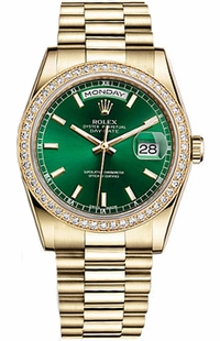 Rolex Day-Date 36 Green Dial Gold Watch 118348-0161