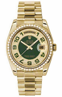 Rolex Day-Date 36 Green Diamond President Bracelet Watch 118348-0054