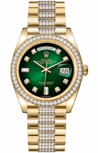 Rolex Day-Date 36 Green Ombr Diamond Dial Unisex Watch 128348RBR-0036