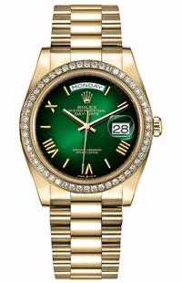 Rolex Day-Date 36 Green Ombr Diamond Dial Unisex Watch 128348RBR-0068