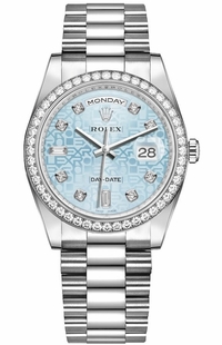 Rolex Day-Date 36 Ice Blue Diamond Dial Platinum Watch 118346-0027