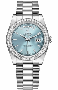 Rolex Day-Date 36 Ice Blue Diamond President Bracelet Watch 118346