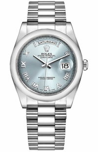 Rolex Day-Date 36 Ice Blue Roman Numeral Dial Watch 118206-0035